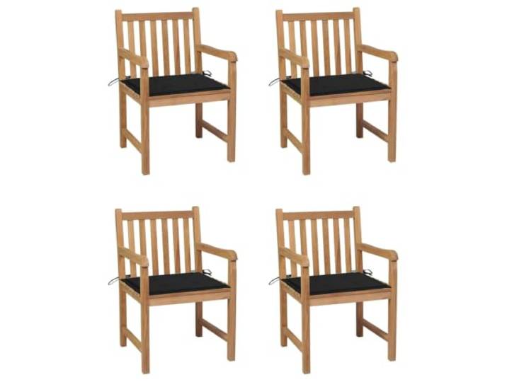 DYRJDJWIDHW Massives Teakholz Stühle mit schwarzen Kissen 4 Stück Gartenstühle 4 Stk. mit Kissen Massivholz Teak klappbar Sitzgruppe Balkon Terrasse Wetterfest Luxus