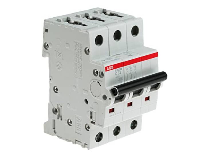 ABB S203M-C32 Miniatuur Stroomonderbreker, 3 Pool, Type C, 10kA/15kA Breaking Capaciteit, 32 Amp Stroom (2CDS273001R0324)