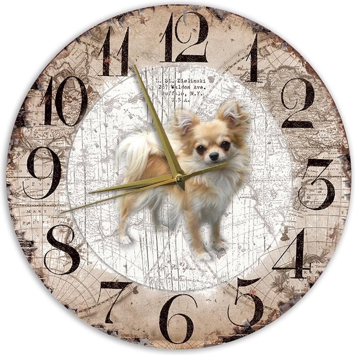 Houten Klok Chihuahua Hond - 30 cm