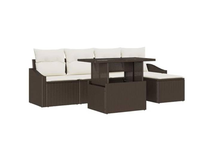 KTHLBRH Gartenmöbel-Set aus Polyrattan, 6-teilig, Braun und Creme, mit Modulares Design, Tischplatte aus gehärtetem Glas, UV-beständig, Polyester-Füllung, geeignet für Terrasse und Garten