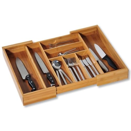 Kesper Variabele FSC Bamboe Bestekbak met compartimenten, Bruin/Beige, B: 43 cm, D: 35 cm, H: 7 cm