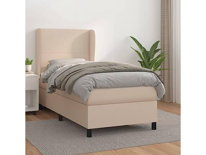 Kunstleder mit verstellbarem Kopfteil Boxspringbett 90x190cm Braun Boxspringbett mit Matratze Cappuccino-Braun 90x190cm Kunstleder Bett mit verstellbarem Kopfteil Taschenfederkern Topper