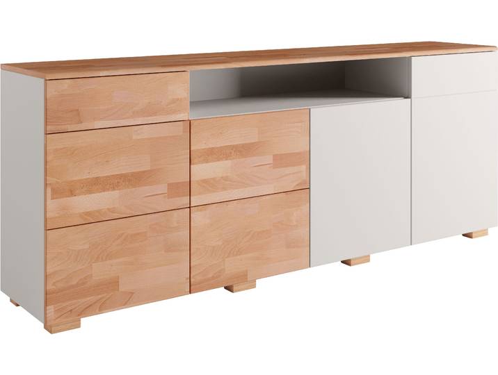 Sideboard GOODPRODUCT Citra teilmassiv , grau (kernbuche und grau), B:200cm H:80cm T:40cm, Sideboards, Sideboard, Breite 200cm,moderne grifflose Optik mit push to open Funktion