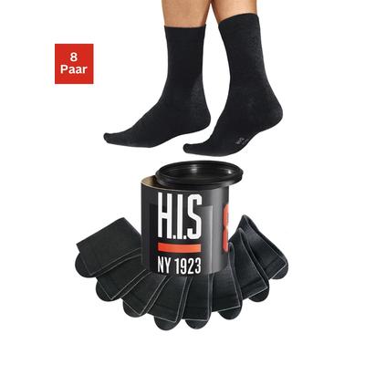 Socken H.I.S "Basic Damen & Herren Baumwollsocken, Business & Freizeit", Damen, Gr. 39-42, schwarz, Baumwolle, Baumwollmischung, Polyamid, unifarben, elastisch, Socken Socken, in der Geschenkdose