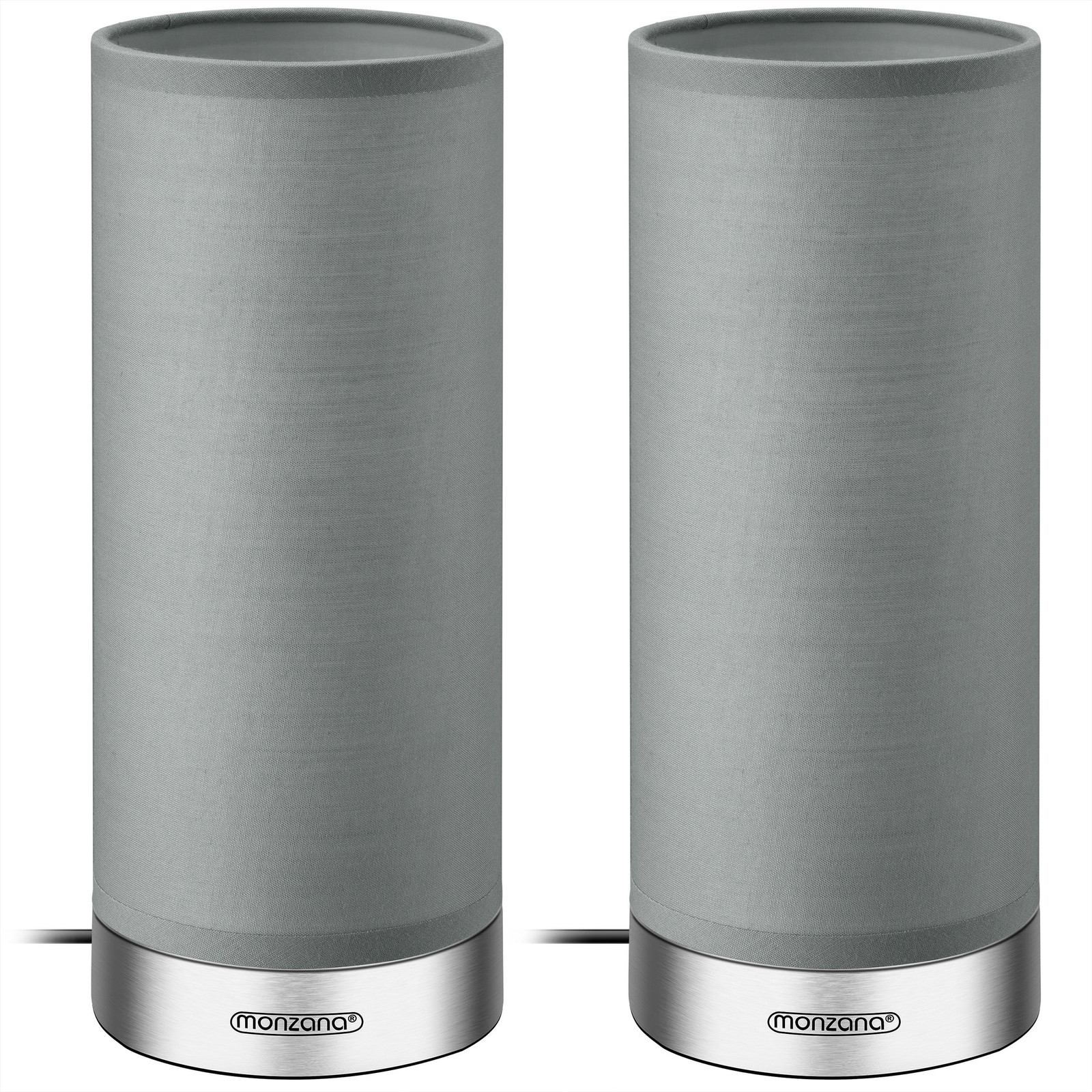 Monzana Set van 2 LED Nachtlampen met Touchdimmer en Stoffen Kap, Grijs