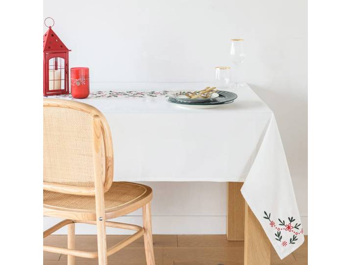 Weihnachtstischdecke aus Baumwolle 150x250cm, creme und rot
