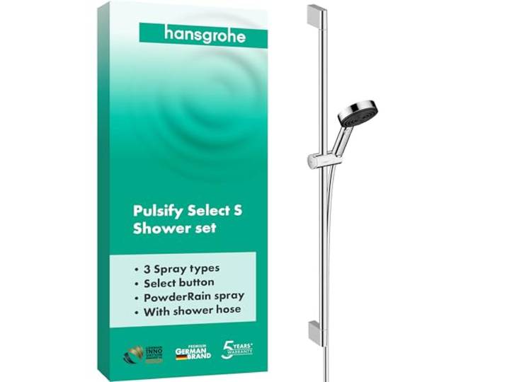 Hansgrohe Set de Douche Pulsify Select S\, Ensemble de Douche\, Pommeau de Douche avec 3 Types de Jet (Relaxation)\, Barre de Douche 90 cm\, Flexible de Douche 1\,60 m\, Chromé\, 24170000