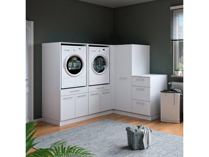 Eck-Hauswirtschaftsraum Set E 286 x 162cm Weiß/Weiß