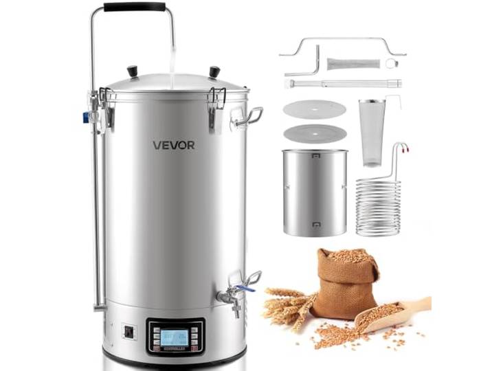 VEVOR Système de Brassage de Bière Électrique Tout-en-Un\, Cuve de Brassage 60 L\, Machine à Brasser la Bière à la Maison\, avec Mémoire de Recettes\, Mode Automatique et Manuel\, pour Brasseur Maison