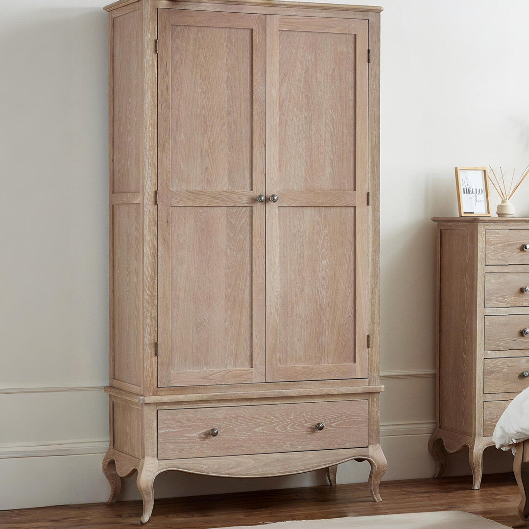 Lily Manor Satilla 2 Door Wardrobe Limed Oak 200cm H X 100cm W X 55cm D