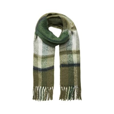 Schal PIECES "PCBEA LONG SCARF NOOS BC", Damen, grün (deep lichen grün aop:check), Strick, Kunstfaser, bedruckt, Modetücher Schal, Kunstfaser