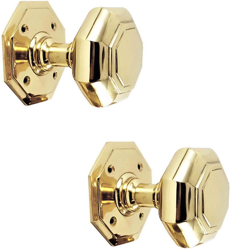 Spira Brass Octagonal Mortice Door Knobs Polished Brass 7.8cm H X 8.3cm W