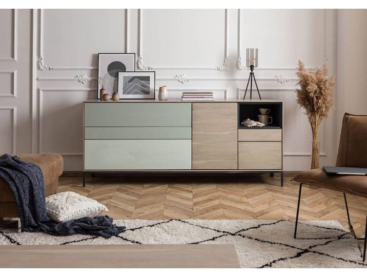 Sideboard Akazie 200x45x85 grau-weiß geölt CHICAGO #05