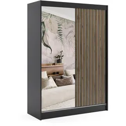 KLEIDERSCHRANK VILAN mit Spiegel - 150 cm - Schwarz|Eiche Wotan