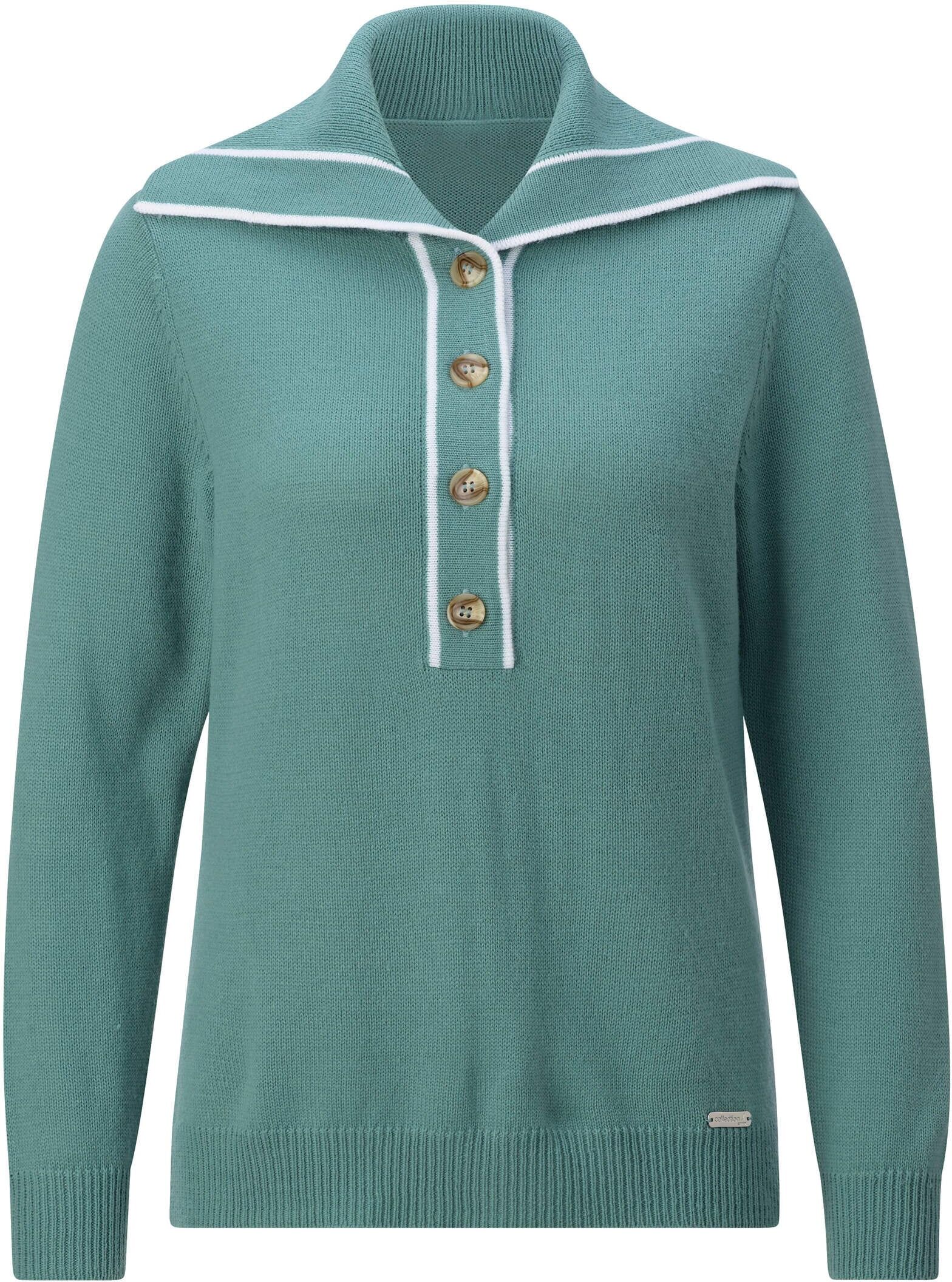 Strickpullover WITT "Pullover Pullover mit Troyerkragen", Damen, Gr. 38, grün (jade), Strick, , Sportlich, Pullover Strickpullover