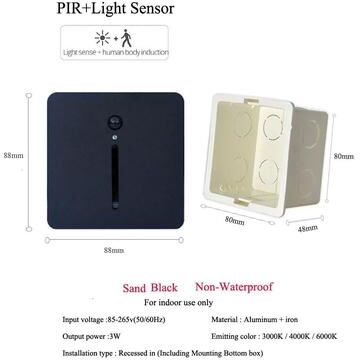 Uplift Picks 3W PIR Motion Sensor Stair Light Slim LED Wall Lamp black Sensor (cube) 3 W neutral White (4000k)