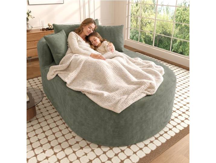 Fauteuil Relaxation Ovale En Velours Côtelé Vert Fauteuil Compressé FloraGrace Pour Salon Sans Montage 170x112 5x83cm