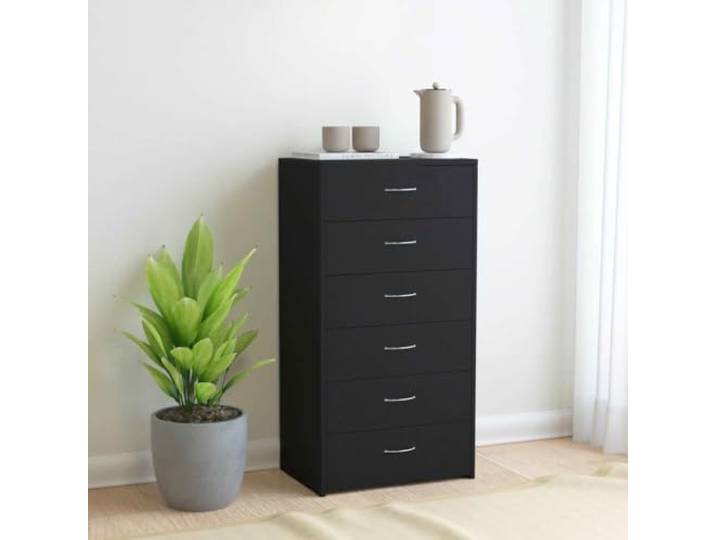RJPLMFV Anrichte mit 6 Schubladen, Schwarz, 50 x 34 x 96 cm, Holz TV-Schrank für Wohnzimmer, Schlafzimmer, Büro, Aufbewahrung für Bücher und dekorative Gegenstände, einfach zu montieren