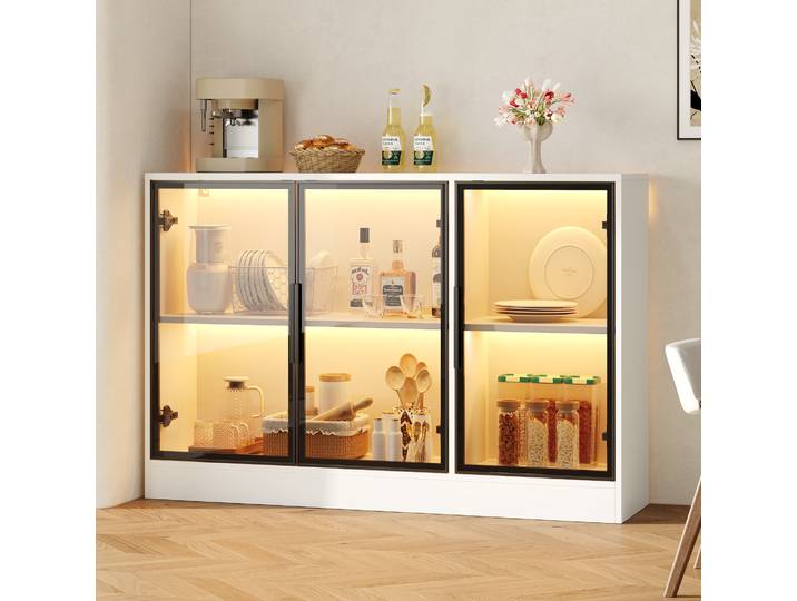 Vitrine En Verre 120x30x73 Cm\, Panneaux De Particules Blanc\, Led\, Pour Salon – Meubliv