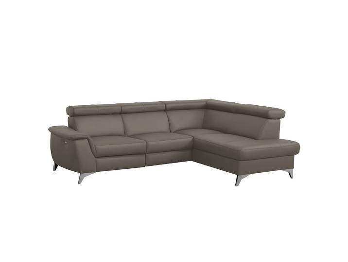 Ecksofa Lobos Braun/Schlamm Korpus: Kunstleder Sitzfläche: Echtleder 256 x 81 x 200cm Ottomane davorstehend rechts Elektrisch verstellbar: 1