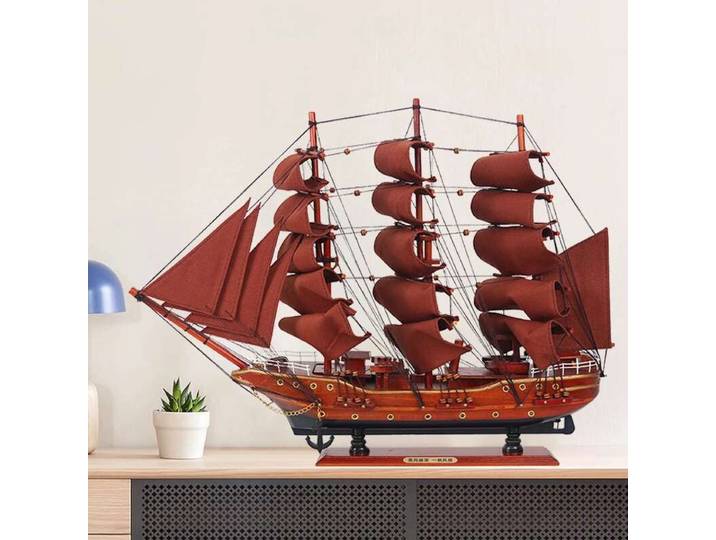 Décorations de modèle de voilier de style chinois de style méditerranéen, bateau en bois massif, voile lisse, décoration artisanale, nouveau cadeau pour la maison