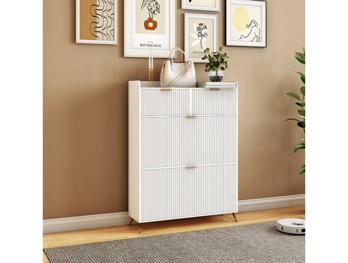Anajqaqia Armoire à chaussures moderne peu encombrante 80 × 24 × 110 cm, étagère à chaussures d'entrée avec 2 tiroirs et 2 portes coulissantes, étagère à chaussures blanche