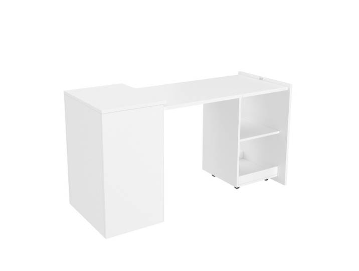 BÜROSCHREIBTISCH holzwerkstoff in weiß, 2-in-1 schrank-funktion & rollbar