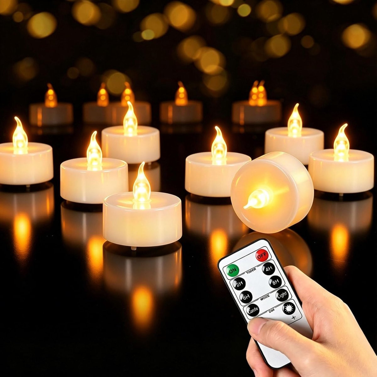 Set van 12 witte vlamloze led theelichtjes met timer