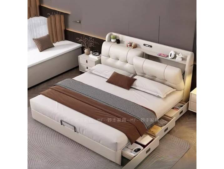 Lit moderne en cuir de luxe pour filles, tiroir Queen, cadres de lit de rangement rembourrés, meubles de maison minimalistes