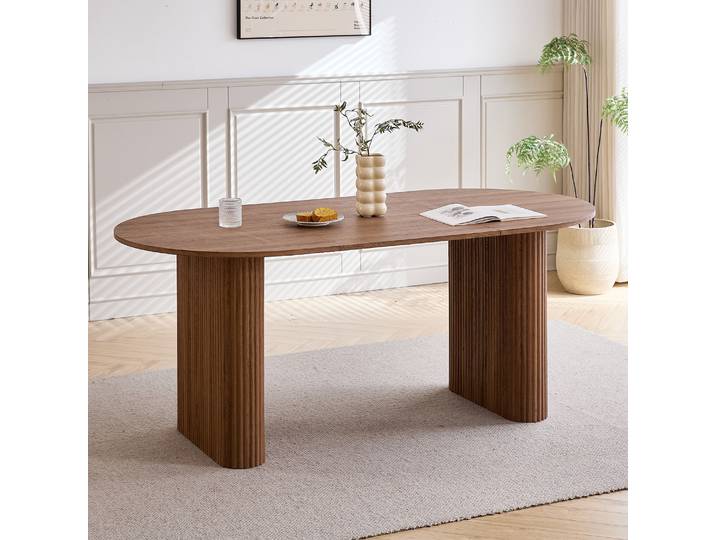 Table à manger moderne simple en bois massif, plateau ovale, adaptée au salon/salle à manger, 180cm x 90cm