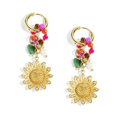 Paar Ohrhänger ADELIA´S "Ohrringe Ohrhänger mit Blumenanhänger und bunten Schmucksteinen", Damen, Gr. Damen, bunt (goldfarben), Ohrringe, Trendig gestalteter Modeschmuck mit Blumenanhänger