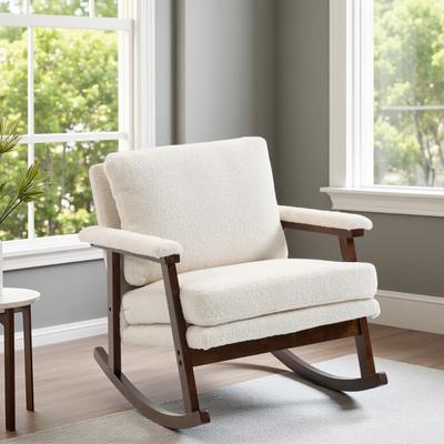 ZWYO HOSIMU 32in Velvet Wood Frame Mid Century Rocking Accent Chair High Density Foam Reading Armchair Living Room Bedroom Sunroom