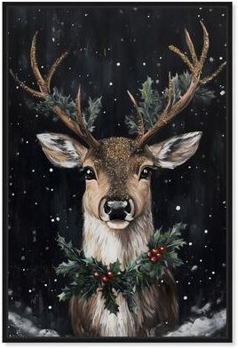 Deer in Snowfall Christmas Wall Decor Canvas Print by Art Remedy