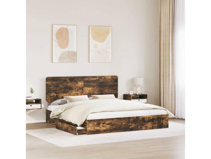 KTHLBRH Bett mit Stauraum, Eichengrau, 180 x 200 cm Technisches Holz, praktische Schubladen, einfache Montage, modernes Design