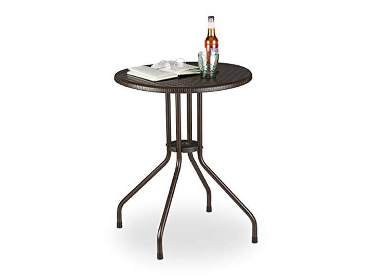 Relaxdays Gartentisch rund, Kunststoff und Metall, HxD: 74x60 cm, braun Bistrotisch