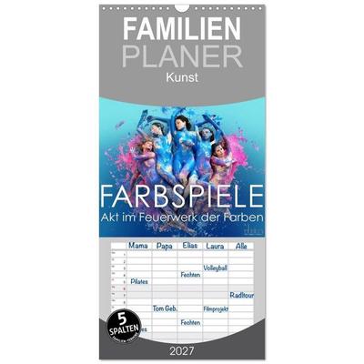 Familienplaner 2027 - FARBSPIELE - Akt im Feuerwerk der Farben mit 5 Spalten (Wandkalender, 21 x 45 cm) CALVENDO