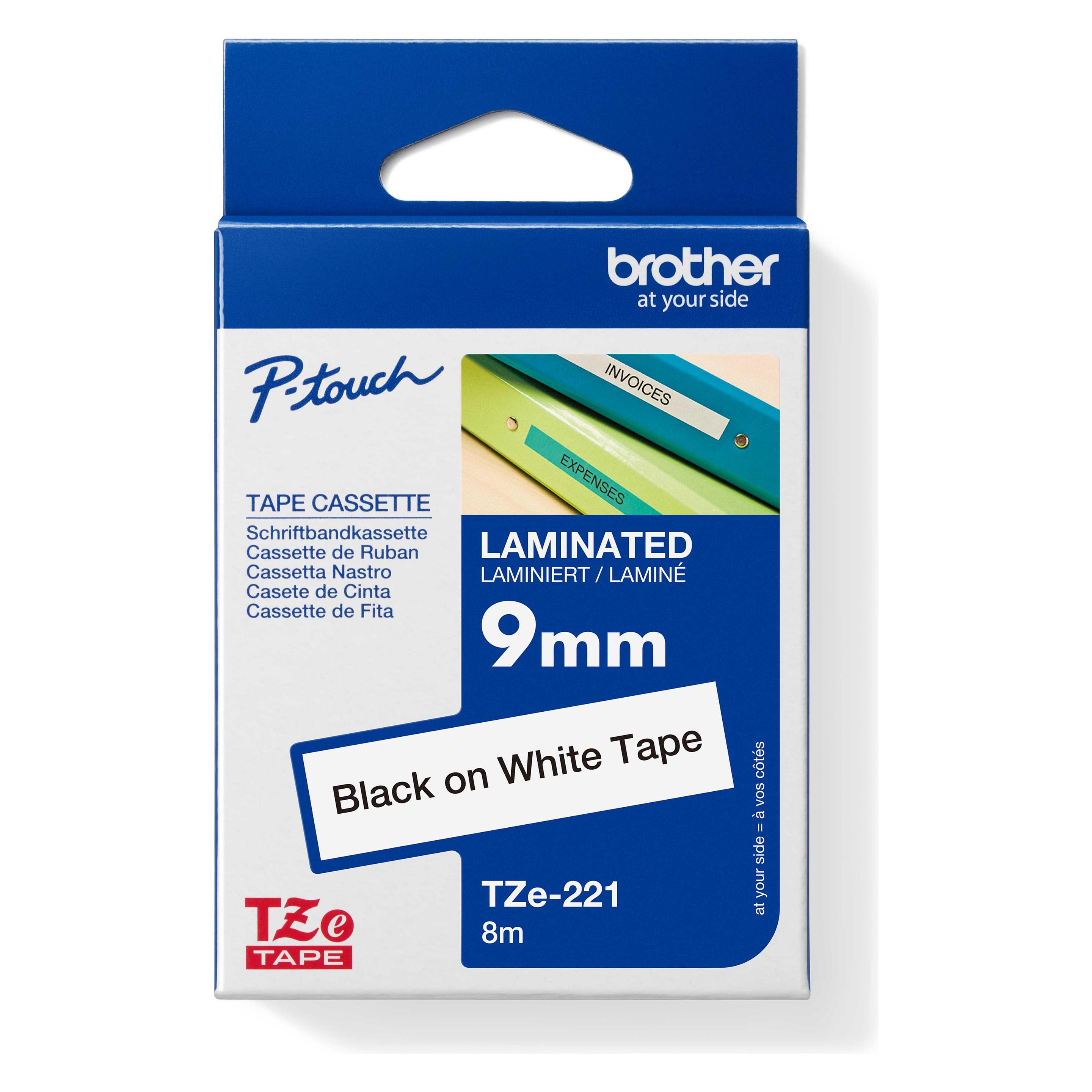 Brother TZe-221 (0.90 cm, Schwarz, Weiss) (TZE-221)