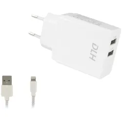 DLH Charger 2 USB Ports 12w Wire Lightning Certified Apple Mf (12 W, 2 Ports), USB Ladegerät, Weiss
