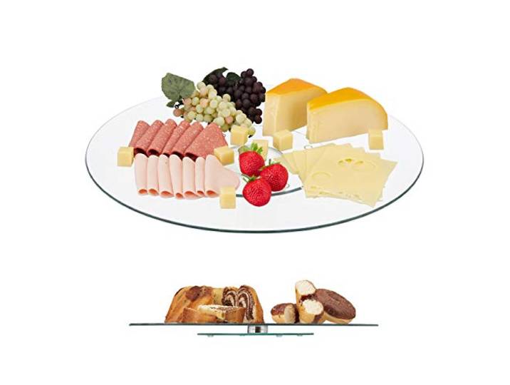 Relaxdays Assiette de Service\, Plateau tournant\, Assiette présentation Verre pâtisserie\, 360°\, 45 cm\, Transparent/Argent