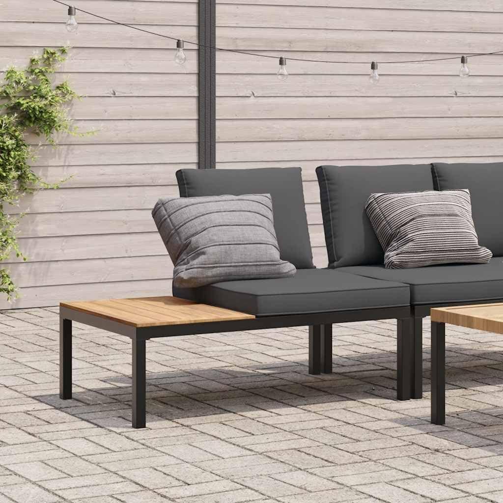 Gartenbank mit Kissen und Tisch, Schwarz, Aluminium, 110x73 cm, Loungesofa für Balkon und Terrasse
