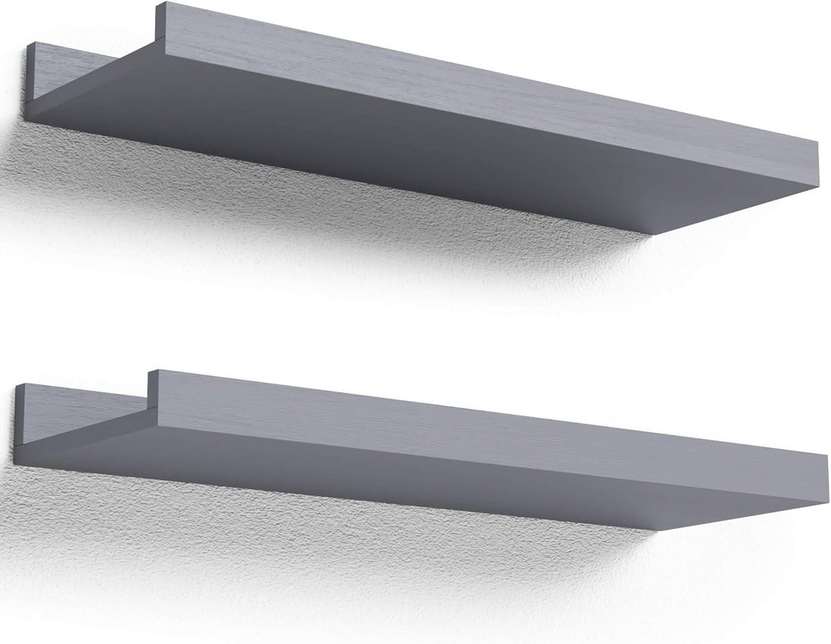 Set van 2 grijze zwevende wandplanken voor de slaapkamer, woonkamer, badkamer of keuken
