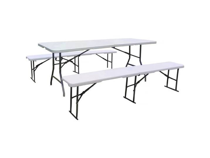 Ensemble Table de jardin pliante + 2 Bancs pliants  Foldy  - Blanc