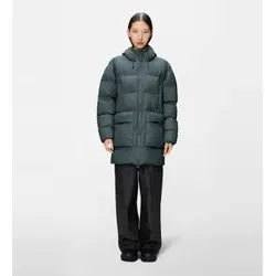 Rains für Damen. 15210 Lange Hochgeschnittene Puffer Cargo Jacke W3T4 grau (L), Lässig, Polyurethan