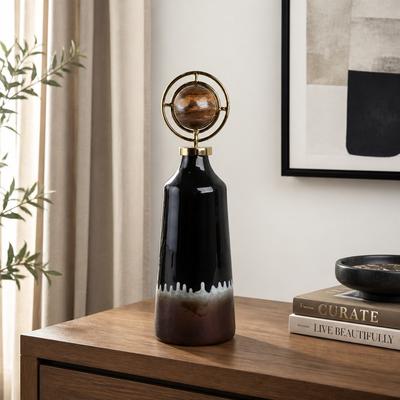 Sagebrook Home Glass Metal Decorative Vase Modern Transitional Sculptural Orb Accent