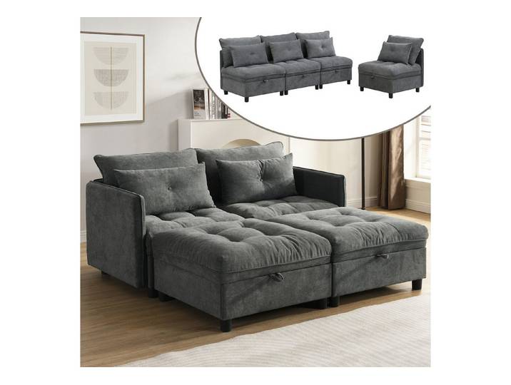 STILVORA Schlafsofa mit Kissen&Stauraum,Polstermöbel Sitzgruppe mit aus Chenille,Grau, Set, Frei kombinierbar