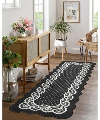 Garvee Lace Bordered Modern Geometric Scalloped Area Rug