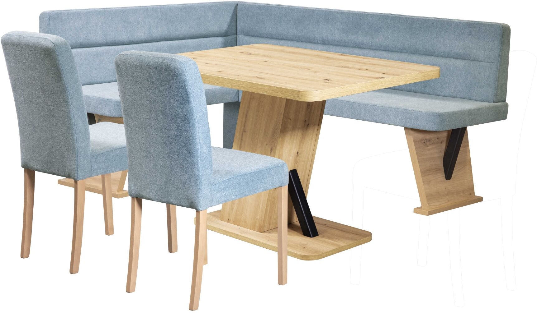 Eckbankgruppe HOME AFFAIRE "Laros Sitzgruppe, Eckbank, Stühle, Tisch", blau (türkis, türkis, natur), B:182cm H:85cm T:141cm, 100% PES, Sitzmöbel-Sets, Eckbankgruppe, perfekt für Küche, Esszimmer, Wohnzimmer, Bestseller türkis, türkis, natur B/H/T: 182cm x