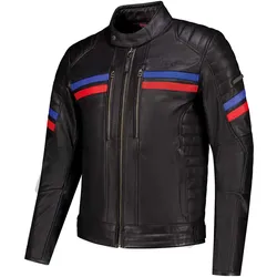 Rusty Stitches Steve, Lederjacke - Schwarz/Rot/Blau - S