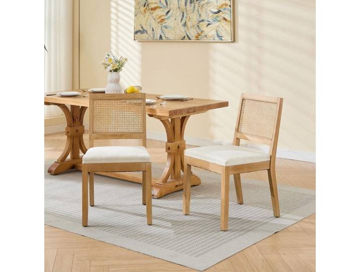 NuvlaGu – Lot de 2 chaises de salle à manger en rotin – Chaises avec coussins et dossiers – 56 x 48 x 86 5 cm – Beige