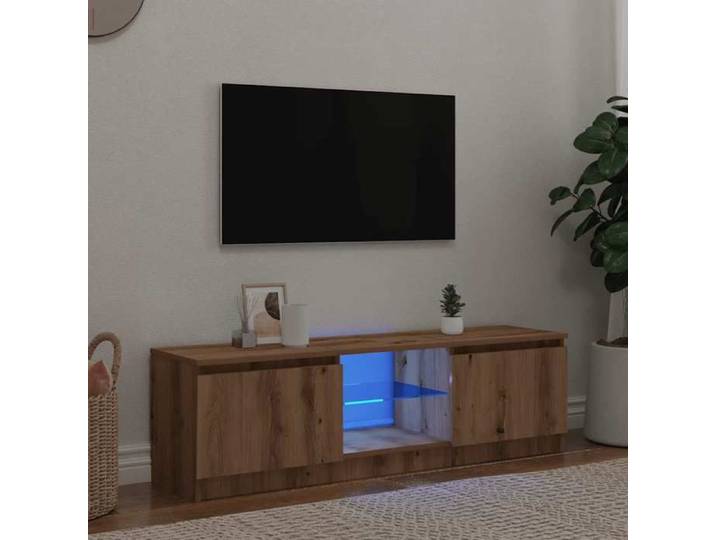 Bonne qualité - Armoire TV avec lumières LED chêne artisanal Bois d'ingénierie - Buffet télévision/Banc TV DECO M9682382